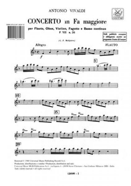 Concerto Per Strumenti Diversi E B.C.: In Fa Per Fl., Ob., Vl. E Fg. Rv 99 - F.Xii/26 - Tomo 147 - Parti