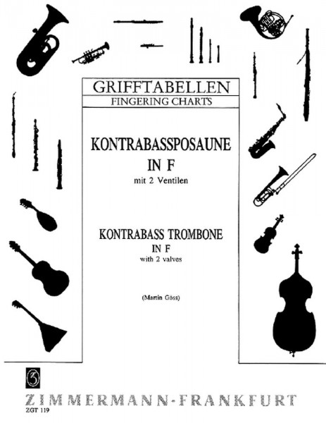 Fingering Table for Trombone (double bass) für Posaune (Kontrabass-Posaune in F mit 2 Ventilen)