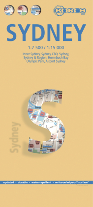 Borch Map Sydney: Inner Sydney, Sydney CBD, Sydney, Sydney & Region, Homebush Bay, Olympic Parc, Airport Sydney. Folienbeschichtet. Markier- u. abwischbar. 1 : 7.500 u. 1 : 150.000