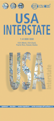 Borch Map USA Interstate: USA (West), USA (East), Puerto Rico, Hawaii, Alaska, Vereinigte Staaten von Amerika. Markier- und abwischbar. 1 : 4 Mio.