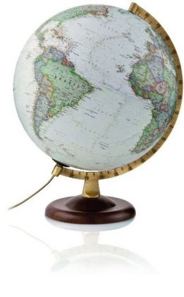 National Geographic Gold Executive Antikdesign-Leuchtglobus, walnussfarbener Buchenholzfuß u. messingfarbener Metallmeri: Energieeffizienzklasse: C. 1 : 42.500.000