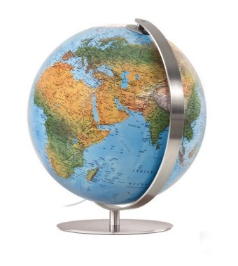 DFN 3703 Räthglobus, Leuchtglobus, Doppelbild-Kartografie, Fuß und Meridian aus gebürstetem Edelstahl: Handkaschiert. Energieeffizienzklasse: A