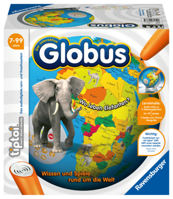Ravensburger tiptoi 00787 - Der interaktive Globus - Lern-Globus für Kinder ab 7 Jahren: Wissen und Spiele rund um die Welt. Für 1-4 Spieler. Spieldauer: beliebig. Mit Drehständer, 1 Steuerungstafel. Benötigt tiptoi-Stift  (nicht enthalten). Stift muss s