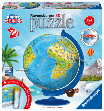 Ravensburger 3D Puzzle 11160 - Puzzle-Ball Kinderglobus in deutscher Sprache - 180 Teile - Puzzle-Ball Globus für Kinder: Erlebe Puzzeln in der 3. Dimension. 180 Teile