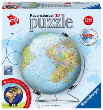 Ravensburger 3D Puzzle 11159 - Puzzle-Ball Globus in deutscher Sprache - 540 Teile - Puzzle-Ball Globus für Erwachsene u: Erleben Sie Puzzeln in der 3. Dimension. 540 Teile