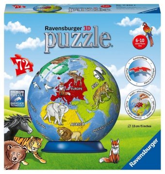 Ravensburger 3D Puzzle 11840 - Puzzle-Ball Kindererde - 72 Teile - Puzzle-Ball Globus für Kinder 6 Jahren: Erlebe Puzzeln in der 3. Dimension. 72 Teile. Puzzleformat: Durchm. 13 cm. Mit Aufstellfuß