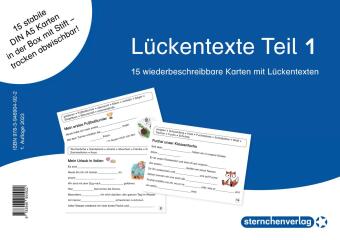 Lückentexte Teil 1 für die 1. und 2. Klasse: 15 wiederbeschreibbare Karten in der Box mit Stift und Etikett gratis