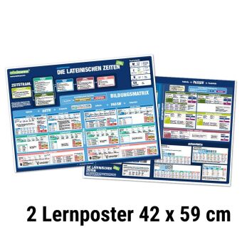 mindmemo Lernposter 2er Set - Die lateinischen Zeiten Grammatik lernen Grundwissen Lernhilfe: Latein lernen für Kinder und Erwachsene Zusammenfassung 2x Poster DIN A2 42x59 cm PremiumEdition in Schutzröhre