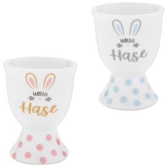 Eierbecher-Set Motiv "Hallo": Geschenkset mit 2 Eierbechern. 2 Eierbecher. Material: Porzellan, Papier.