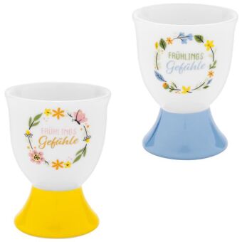 Eierbecher-Set Motiv "Gefühle": Geschenkset mit 2 Eierbechern. 2 Eierbecher. Material: Porzellan, Papier.