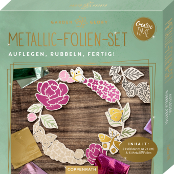 Metallic-Folien-Set: Auflegen, Rubbeln, Fertig! , Holzanhänger und Metallic-Folien in 6 Farben: Alles-drin-DIY-Set mit großem Holzanhänger (Durchmesser 21 cm) und 6 funkelnden Metallic-Transferfolien. Auflegen, Rubbeln, Fert