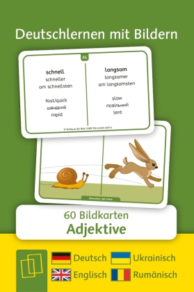 Adjektive - Deutsch, Englisch, Ukrainisch und Rumänisch: 60 Bildkarten