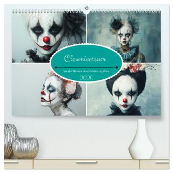 Clowniversum - Wo die Masken Geschichten erzählen (hochwertiger Premium Wandkalender 2026 DIN A2 quer), Kunstdruck in Ho: Die faszinierende Welt der Clowns