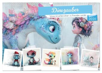Dinozauber - Wenn Urzeitbewohner zu Freunden werden (Wandkalender 2026 DIN A3 quer), CALVENDO Monatskalender: Bezaubernde Dinosaurier, bunt illustriert