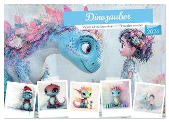 Dinozauber - Wenn Urzeitbewohner zu Freunden werden (Wandkalender 2026 DIN A2 quer), CALVENDO Monatskalender: Bezaubernde Dinosaurier, bunt illustriert