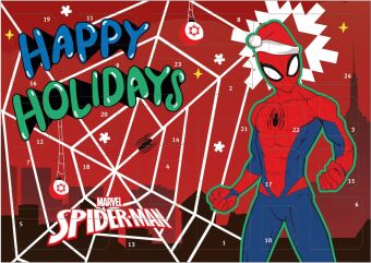 Spiderman Adventskalender: Inhalt: 6 Mini Stempel, 2 Puzzles, Schlüsselanhänger, Klebeband + Abroller, Lasersticker, Glow in the dark Sticker, 3 große Foam Stickers, Spitzer, Mini Pop Up Bleistift, Mini Pop Up Wachsmalkreiden, Pap