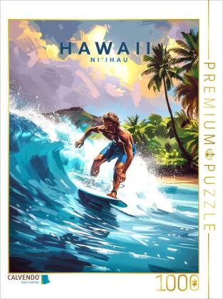 CALVENDO Puzzle Surfspot Ni'ihau | 1000 Teile Lege-Größe 64x48cm Foto-Puzzle für glückliche Stunden: Ein Motiv in Travel Poster Style