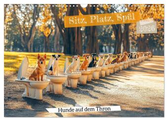 Sitz, Platz, Spül - Hunde auf dem Thron (Wandkalender 2026 DIN A3 quer), CALVENDO Monatskalender: Lustiger Hundekalender mit süßen Hunden auf dem WC. Erlebe verschiedene Hunderassen bei ihrem ganz privaten Geschäft. Für alle, die Spaß und Humor lieben