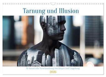 Tarnung und Illusion KI-Kunstvolle Verschmelzung von Körper und Umgebung (Wandkalender 2026 DIN A3 quer), CALVENDO Monat: Die Kunst der optischen Illusionen kombiniert mit Körpern in meisterhafter Verwandlung