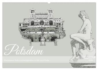Potsdamer Sehenswürdigkeiten in Ink und Farbe (Wandkalender 2026 DIN A2 quer), CALVENDO Monatskalender: Handgefertigte Illustrationen von Potsdamer Sehenswürdikeiten digital coloriert.