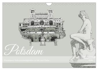 Potsdamer Sehenswürdigkeiten in Ink und Farbe (Wandkalender 2026 DIN A4 quer), CALVENDO Monatskalender: Handgefertigte Illustrationen von Potsdamer Sehenswürdikeiten digital coloriert.