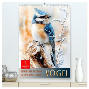 Vögel - gefiederte Freunde in unserem Garten (hochwertiger Premium Wandkalender 2026 DIN A2 hoch), Kunstdruck in Hochgla: Vögel im Blick: Natur trifft Aquarell.