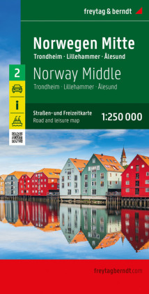 Norwegen Mitte, Straßen- und Freizeitkarte 1:250.000, freytag & berndt: Trondheim - Lillehammer - Ålesund, mit Autofähren. 1:250000