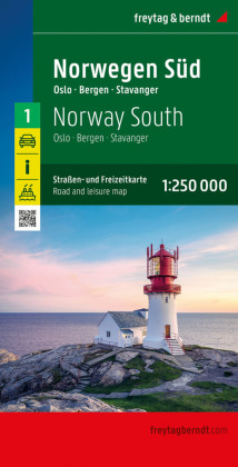 Norwegen Süd, Straßen- und Freizeitkarte 1:250.000, freytag & berndt: Oslo - Bergen - Stavanger, mit Autofähren. 1:250000