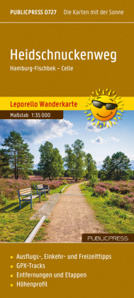 Heidschnuckenweg, Wanderkarte 1:35.000, Publicpress: Hamburg - Fischbeck - Celle, praktische Leporellofaltung. 1:35000