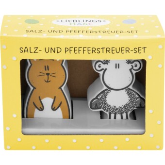 Salz- u. Pfefferstreuer Hase: Material: Porzellan, Papier. mehrfarbig.