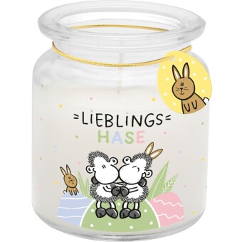 Kerze im Glas Hase: Material: Glas, Wachs, Kunststoff. mehrfarbig.