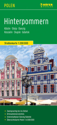 Hinterpommern, Straßenkarte 1:200.000, Höfer Verlag: Köslin - Stolp - Danzig, mit Innenstadtplan Danzig/Gdánsk. 1:200000