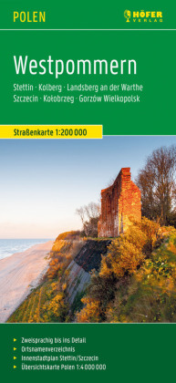 Westpommern, Straßenkarte 1:200.000, Höfer Verlag: Stettin - Kolberg - Landsberg an der Warthe, mit Innenstadtplan Stettin/Szczecin. 1:200000
