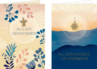 Grußkarten-Set - Alle guten Wünsche zur Konfirmation / Alles Gute zur Konfirmation: Grußkarten zur Konfirmation mit Anhängern Sonne/Engel: Glückwunschkarte in 2 Designs für ein Geldgeschenk - mit christlichem Symbol